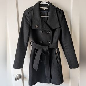 DKNY Black Double-Breasted Trench Coat with Belt